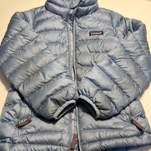 Patagonia light blue puffer coat